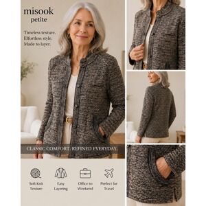 Misook Petite Knit Jacket Cardigan Textured Old Money Office Travel Sz PM